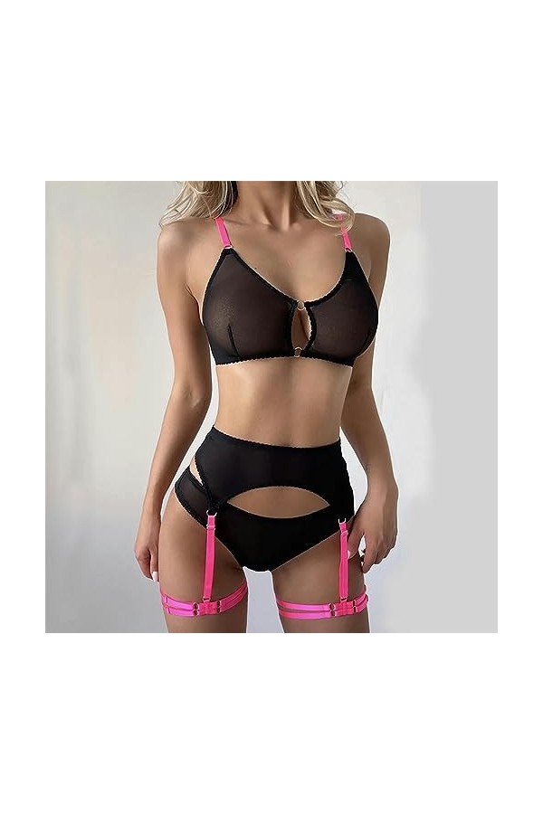 Grande Taille Maille Culotte Jarretelles Soutien-Gorge Ensembles Exotique Sexy Lingerie pour Femmes Mince Respirant Sexe Ling