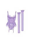 GilRu Lingerie sexy à trois points avec anneaux à repasser et dentelle brodée vêtements violet, taille M 