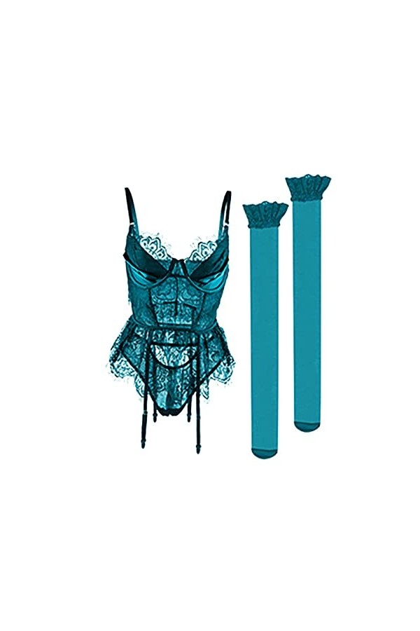 GilRu Lingerie sexy à trois points avec anneaux à repasser et dentelle brodée vêtements violet, taille M 