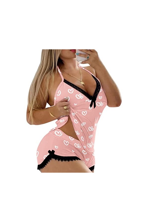 Briskorry Ensemble de lingerie sexy pour femme - En forme de cœur - Avec short - Avec short - Chemise de nuit