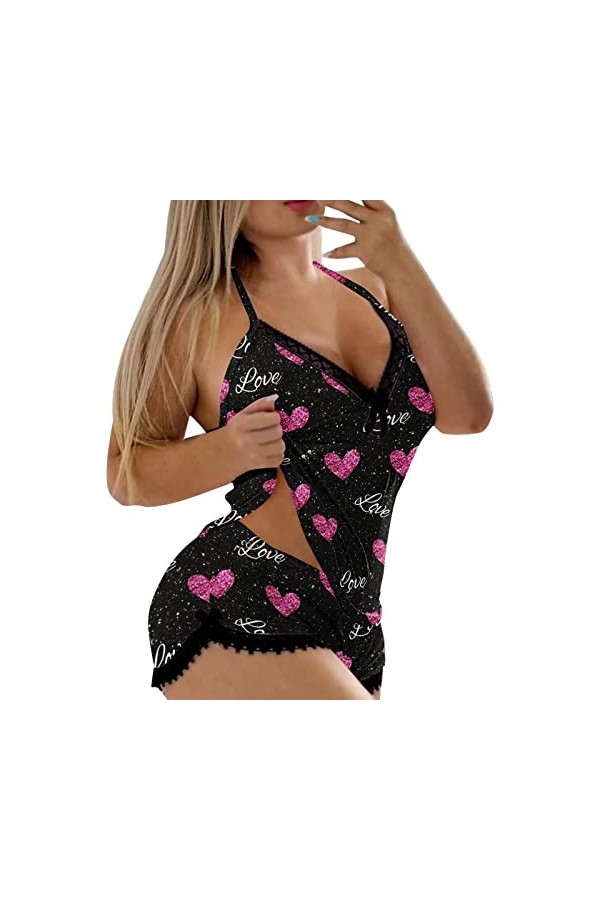 Briskorry Ensemble de lingerie sexy pour femme - En forme de cœur - Avec short - Avec short - Chemise de nuit