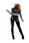 MANYMANY Catsuit Noir Verni Catsuit en PVC pour Femme Combinaison en Cuir Wetlook Rouge sans Entrejambe Femme