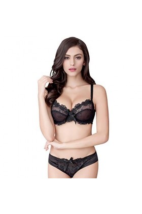 Varsbaby Femmes Soutien Gorge Sexy Transparent Ensemble sous Vêtements Coquin Demi Bonnet de Lingerie en Dentelle Soutiens-Go