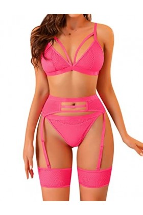 Ensemble de Lingerie Sexy en Dentelle pour Femme - Soutien-Gorge en résille et Culotte Taille Haute - sous-vêtements en Maill