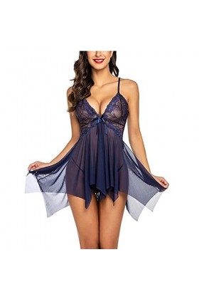Lingerie Sexy, Femme Nuit Ensemble sous-Vêtements De Sexy À Bretelles Nuisette String Lingerie Souvetement Transparent Zippé 