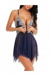 TOZLU Sexy Temptation Lace Semi Transparent Sexy Robe porte-jarretelles en maille, bleu marine, M