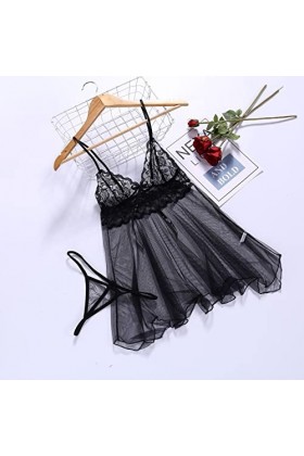 CreoQIJI Lingerie pour homme - Dentelle - Sexy - Transparent - Dos nu - Pour les grandes tailles, Noir , XXXL