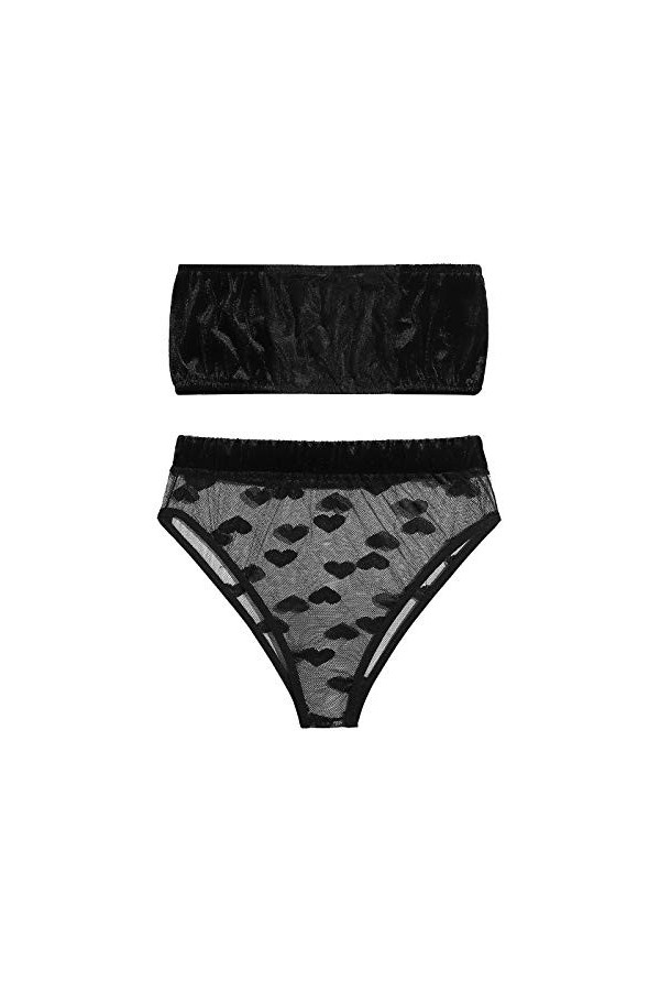 LuckycatDD Mesdames Mode Sexy Belle Lingerie Velours en Forme de Coeur Ensemble de sous-vêtements en Maille
