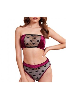 LuckycatDD Mesdames Mode Sexy Belle Lingerie Velours en Forme de Coeur Ensemble de sous-vêtements en Maille