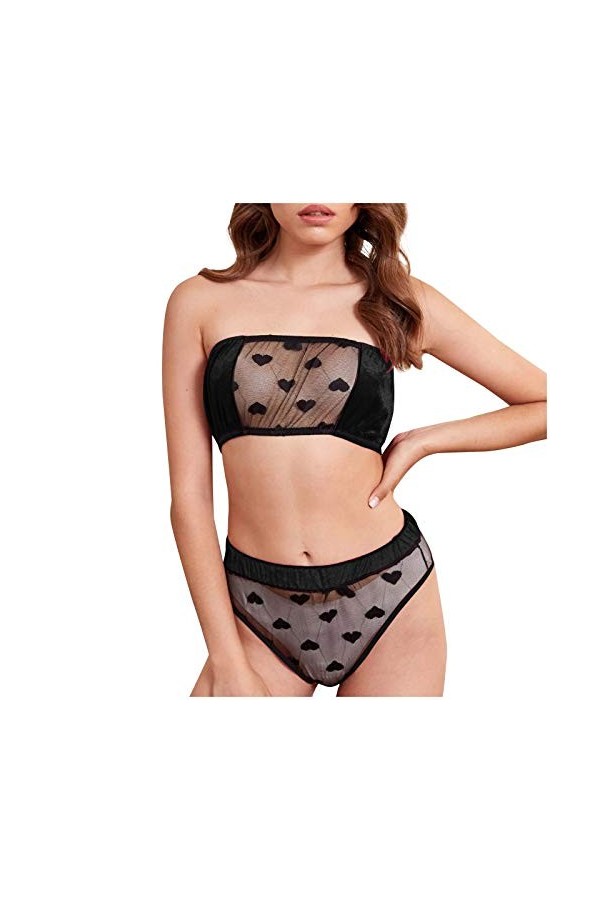 LuckycatDD Mesdames Mode Sexy Belle Lingerie Velours en Forme de Coeur Ensemble de sous-vêtements en Maille