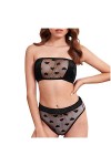 LuckycatDD Mesdames Mode Sexy Belle Lingerie Velours en Forme de Coeur Ensemble de sous-vêtements en Maille