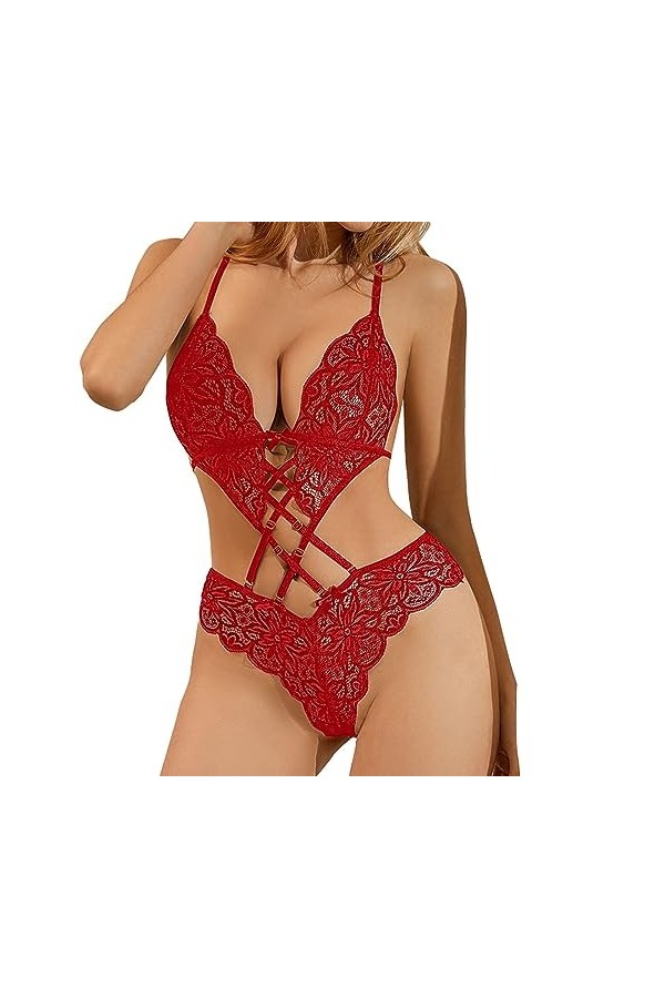 Youyu77 Tenus Sexy Belles Bretelles arrière pour Femmes avec en Dentelle et Lingerie Amusante en Dentelle Maillot De Coton R