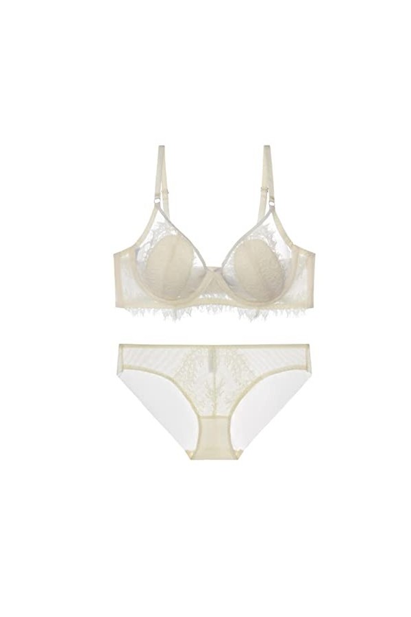 WEITING Ensemble soutien-gorge et slips en dentelle à cils ultra fins doublés avec armatures pour femme - Belle lingerie sexy
