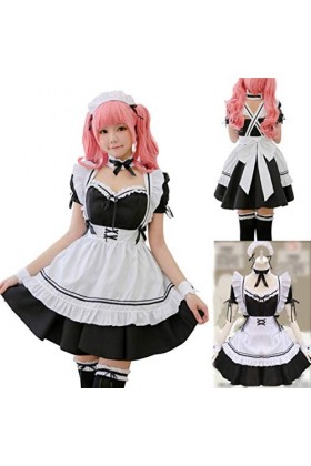 Bwer Femmes Belle Femme de Chambre Cosplay Costume Lolita Robes Longues Noir Animation Spectacle Japonais Tenue Robe vêtement
