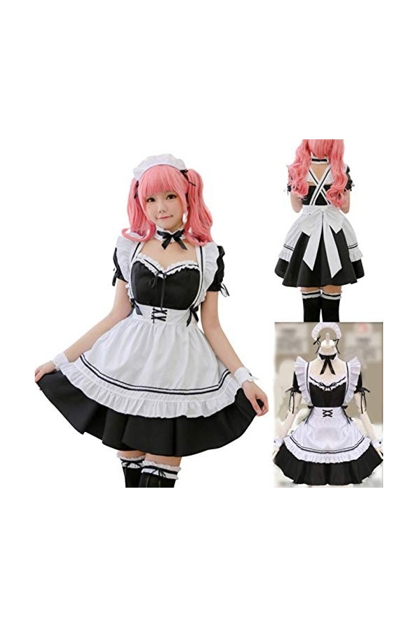 Bwer Femmes Belle Femme de Chambre Cosplay Costume Lolita Robes Longues Noir Animation Spectacle Japonais Tenue Robe vêtement