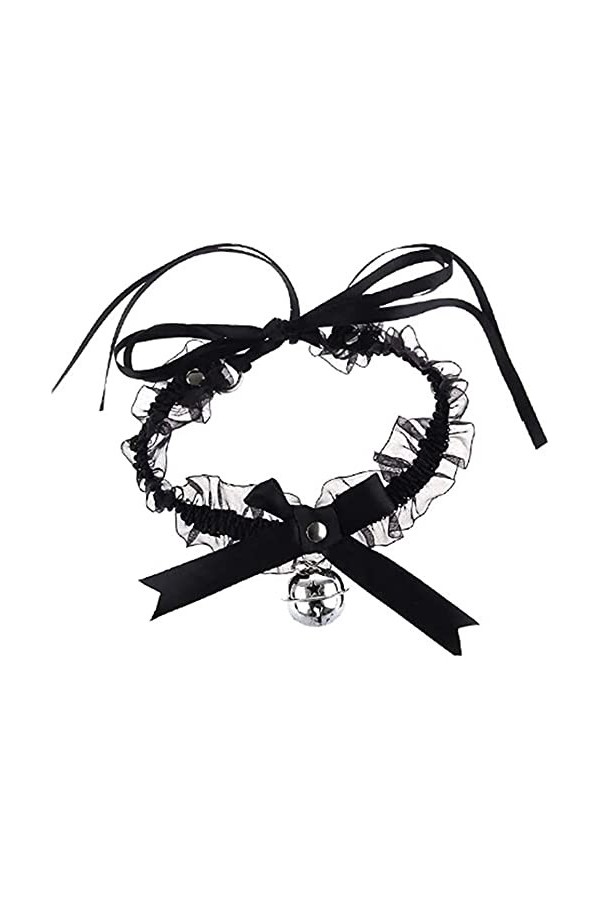 GDhgfDS Belle Dentelle Bowknot Cloche Ras du Cou Doux Stretch Noir Blanc Réglable Collier Mignon Femmes Filles Collier Sexy B