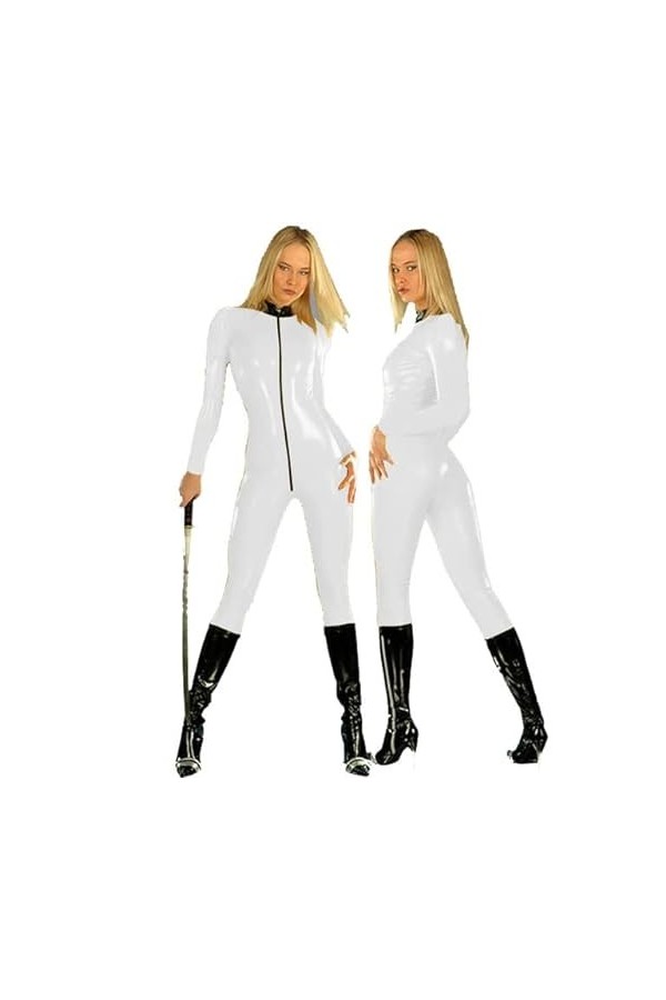 PVC femmes Zentai avant Zip combinaison discothèque danseuse porter Sexy Wetlook body brillant Cosplay noir cou Catsuit