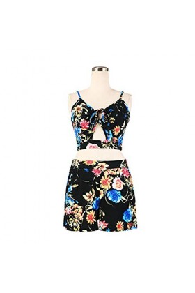 TEYUN Été Femme sans Manches imprimé Bretelles Halter élégante Sexy, Belle, Sexy et élégant Shorts Noir Color : Black A, Siz