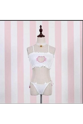 HUWAIYUNDONG Lingerie Sexy Érotique - Femmes Sexy Lingerie Cosplay Maid Uniforme Chat Keyhole Soutien-Gorge Mémoires Col Ense
