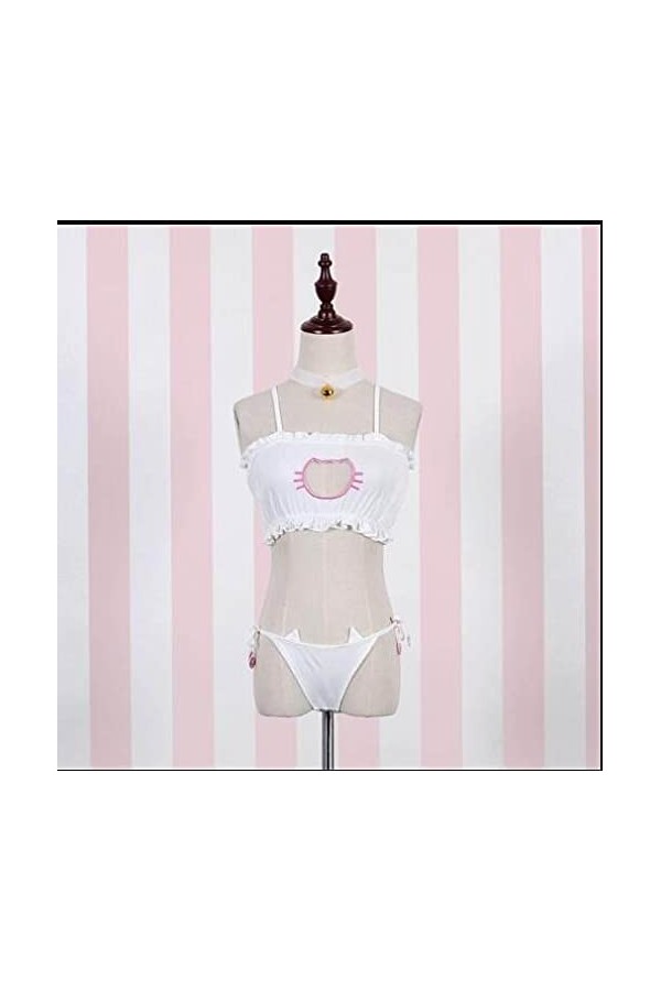 HUWAIYUNDONG Lingerie Sexy Érotique - Femmes Sexy Lingerie Cosplay Maid Uniforme Chat Keyhole Soutien-Gorge Mémoires Col Ense