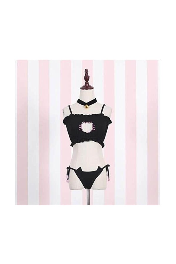 HUWAIYUNDONG Lingerie Sexy Érotique - Femmes Sexy Lingerie Cosplay Maid Uniforme Chat Keyhole Soutien-Gorge Mémoires Col Ense