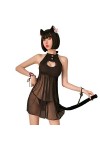 SINROYEE Japanese Anime Cosplay Cat Sexy Lolita Lingerie Sous-vêtements Vêtements de nuit Sexy Mignon, Noir, L
