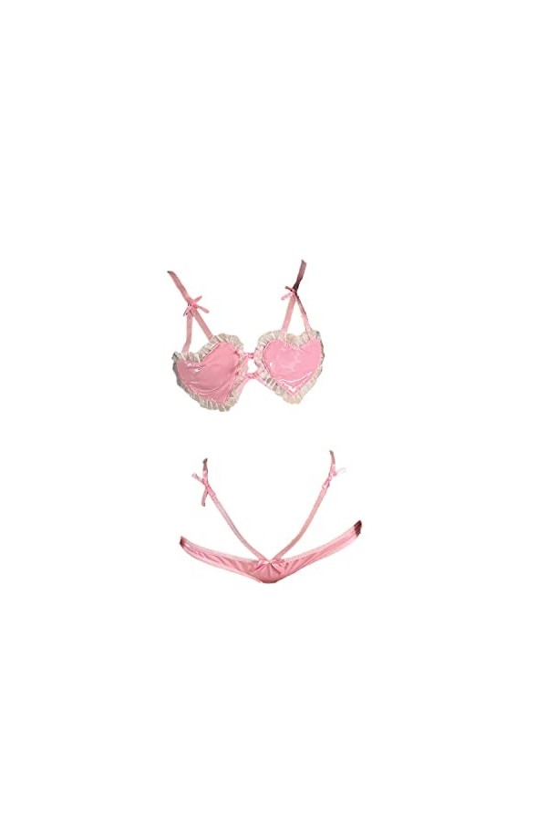 Ensemble de lingerie sexy pour femme : trois ensembles : soutien-gorge, sous-vêtements, bas, S0496 Noir, taille unique