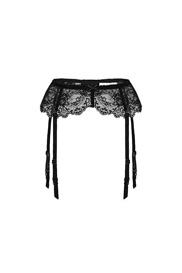 AWFOUGAR Porte-jarretelles sexy réglable en dentelle taille haute ajourée pour femme, noir, Large