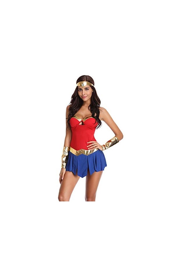 Lingerie Sexy Femme Coquine Deluxe Adulte Wonder Woman Costume Sexy Super Hero Déguisements Halloween Costumes pour Femmes-B_