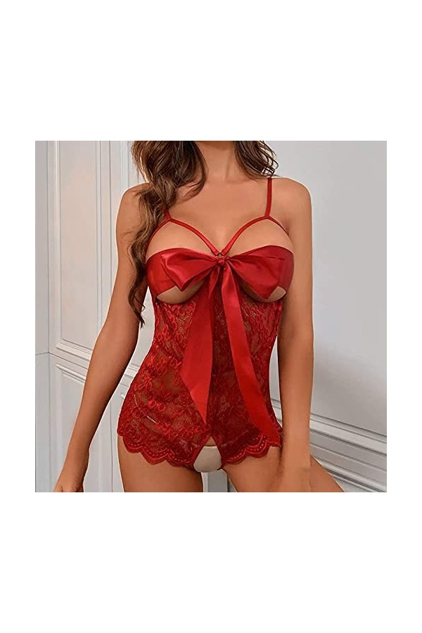 Lingerie Sexy Érotique - Sexy Lingerie Chaude Babydoll Robe En Dentelle Érotique Bowknot Col En V Profondporno Costumes Sous-