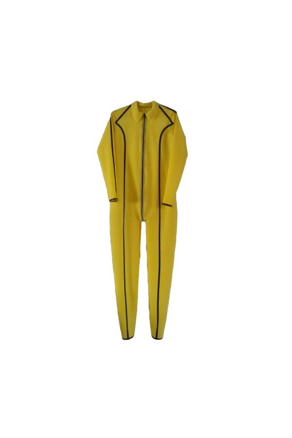 100% Latex Gummi weiblich sexy gelb und schwarz Catsuit Party Rubber Suit