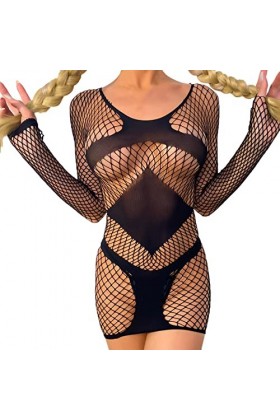 liaddkv Bodycons à manches longues en dentelle florale - Lingerie sexy - Jacquard - Jupe de hanche - Pour femme - Costumes - 