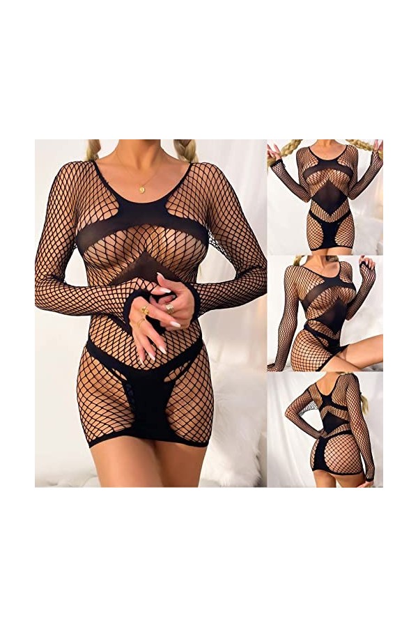 liaddkv Bodycons à manches longues en dentelle florale - Lingerie sexy - Jacquard - Jupe de hanche - Pour femme - Costumes - 