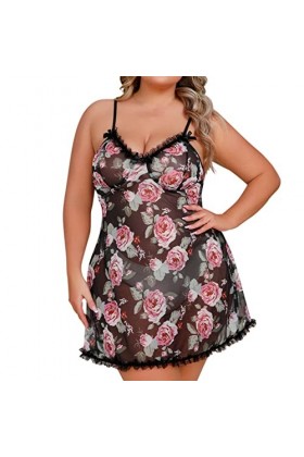 liaddkv Lingerie sexy pour femme avec col en V, dos nu, pyjama, chemise de nuit, lingerie sexy pour femme, Noir , XL