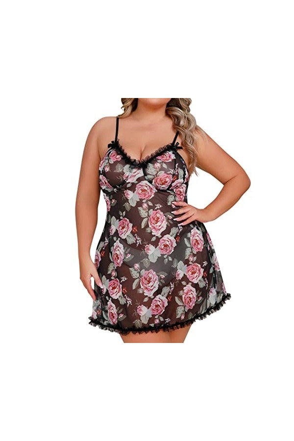 liaddkv Lingerie sexy pour femme avec col en V, dos nu, pyjama, chemise de nuit, lingerie sexy pour femme, Noir , XL