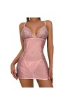 liaddkv Lingerie Sexy pour Femmes Dentelle Florale Body Lingerie Sous-vêtements en V profond Robe Transparent Sexy, Rose, L