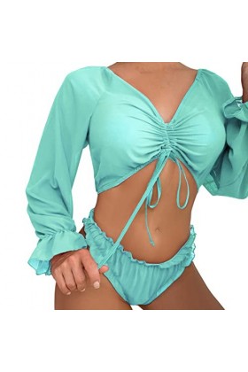 liaddkv Femme Manches Longues Sexy Lingerie Vêtements Dextérieur Pyjama Femme Haut Court Dos Nu Body, Vert menthe., S