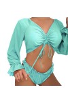 liaddkv Femme Manches Longues Sexy Lingerie Vêtements Dextérieur Pyjama Femme Haut Court Dos Nu Body, Vert menthe., S