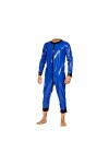 Catsuit en latex bleu marine et noir à manches longues taille de costume une pièce