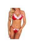HELLORSOON Lingerie Bandage Sexy Lingerie de Noël pour Femme Santa Lingerie Ensemble de Dentelle à col en V et Licou Rouge Li