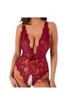 Golatcr Body sexy pour femme - Lingerie sexy en dentelle - Col en V profond - Lingerie érotique - Une pièce - Nuisette - Joue