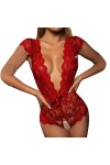Golatcr Body sexy pour femme - Lingerie sexy en dentelle - Col en V profond - Lingerie érotique - Une pièce - Nuisette - Joue