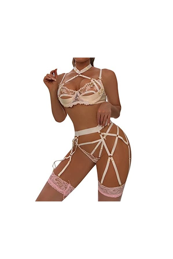 Ensemble Lingerie Femme 2 Pieces sous-vêtements érotiques en Cuir Brillant PU pour boîte de Nuit en Cuir Brillant pour Femmes