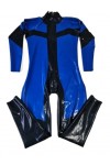 Latex Dunkelblau&Schwarz Catsuit Party Anzug Suit Tight 0.4mm Zip