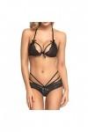 liaddkv Fleur Sexy Set Bague Lady Bow Sans Pyjama Sous-vêtements en Acier Dentelle Soutien-Gorge * Culotte Femme, Noir , M