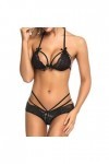 liaddkv Fleur Sexy Set Bague Lady Bow Sans Pyjama Sous-vêtements en Acier Dentelle Soutien-Gorge * Culotte Femme, Noir , M