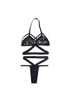 liaddkv Ensemble de lingerie en dentelle pour femme avec bralette et culotte en dentelle, Noir , S