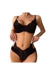 liaddkv Lingerie Femme Sexy Dentelle Crochet Décolleté Soutien-gorge Broderie et Culotte Taille Haute Push Up Ensemble Deux P