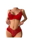 liaddkv Lingerie Femme Sexy Dentelle Crochet Décolleté Soutien-gorge Broderie et Culotte Taille Haute Push Up Ensemble Deux P
