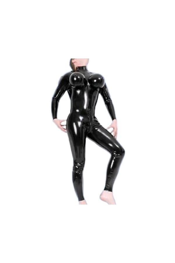Poitrine gonflable de catsuit en caoutchouc de latex pour hommes noirs faits à la main avec fermeture à glissière à lentreja